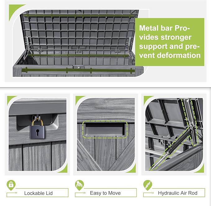 Greesum 120 Gallon Deck Box, Resin Outdoor Storage Container for Patio Furniture, Garden Tools, Pool Accessories, Weatherproof, Lockable, Gray - Image 5