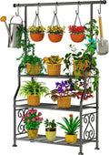 GIOTORENT Plant Stand Indoor, 3-Tier Heavy Duty Metal Shelf for Patio & Indoor, Tall Plant Holds 14+ Plants with 5 Hooks, Rust-Proof Plant Holder for Garden, Balcony, Living Room, Black by GIOTORENT