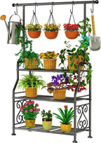 GIOTORENT Plant Stand Indoor, 3-Tier Heavy Duty Metal Shelf for Patio & Indoor, Tall Plant Holds 14+ Plants with 5 Hooks, Rust-Proof Plant Holder for Garden, Balcony, Living Room, Black by GIOTORENT