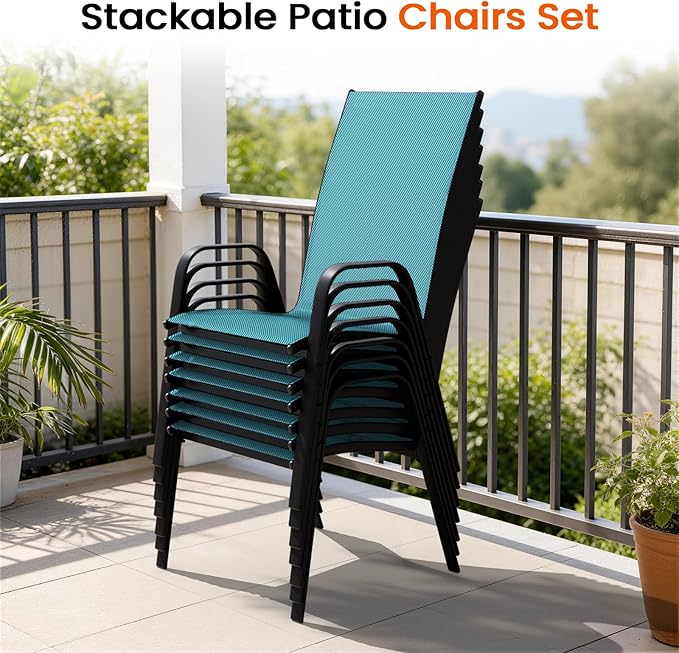 JEAREY Patio Dining Chairs Set of 4, Outdoor Stackable Dining Furniture Set, All Weather Dining Set for Lawn, Garden, Backyard, Poolside, Peacock Blue - Image 7