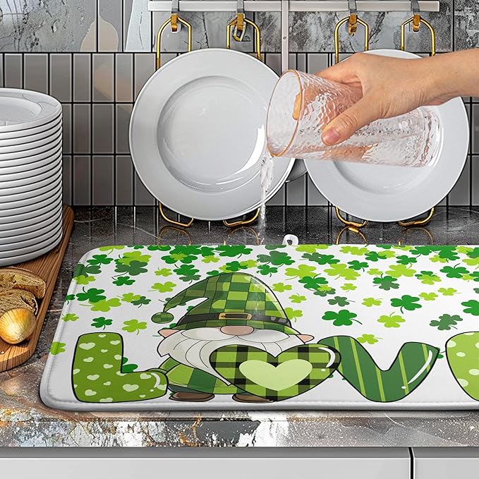 St Patrick's Day Gnomes Dish Drying Mat Shamrock Green Spring Kitchen Dish - Image 4