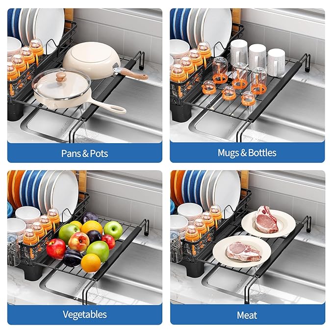TOOLF Extendable Dish Drying Rack, 2-Tier Dish Rack - Image 4