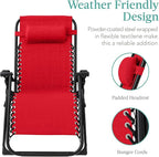Best Choice Products Oversized Zero Gravity Chair, Folding Outdoor Patio Recliner, XL Anti Gravity Lounger w/Removable Cushion, Cup Holder, Side Tray, 350lb Capacity - Crimson Red - Image 4