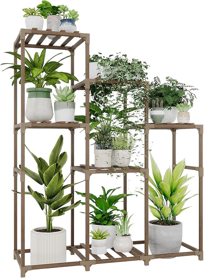 Bamworld Tall Plant Stand Indoor Wood Shelf Outdoor Tiered Rack for Multiple Flowers 5-Tier 7-Pot Ladder Holder for Plant Pots Gardening Decor by Bamworld