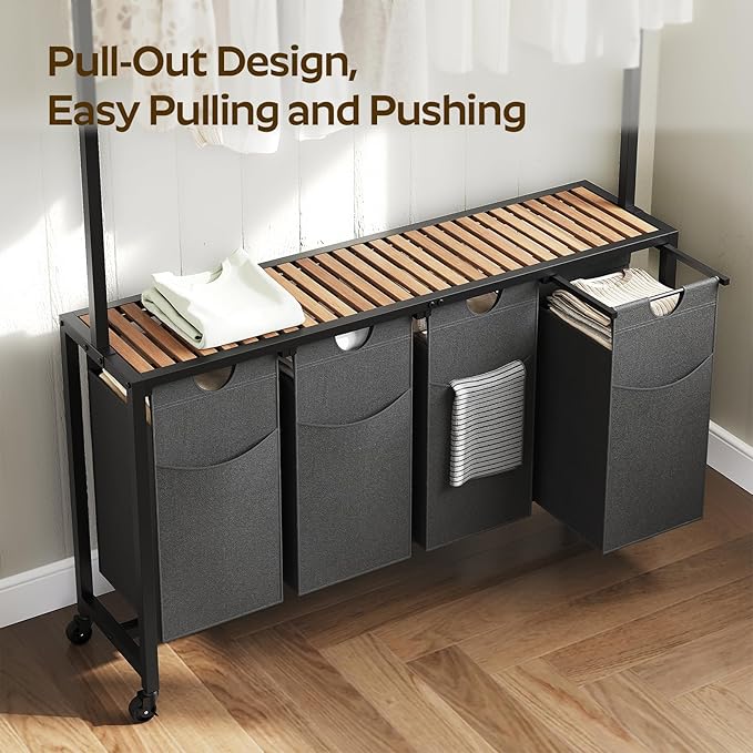 Laundry Sorter 4 Section, Rolling Laundry Hamper - Image 5