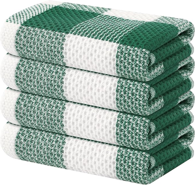 Homaxy 100% Cotton Waffle Weave Check Plaid Kitchen Towels, 13 x 28 Inches by Homaxy