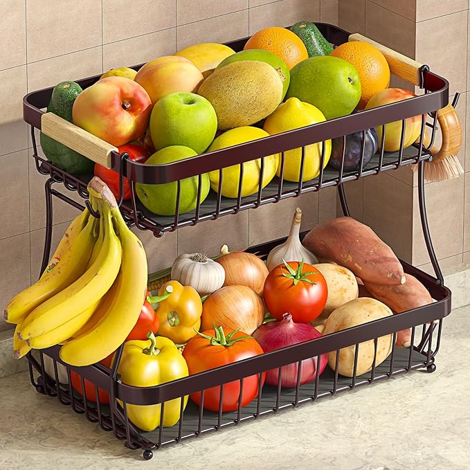 2 Tier Large Fruit Basket for Kitchen Counter by Sevenblue