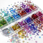 12 Colors Star Nail Art Glitter Sequins, 3D Five-Pointed Star Nail Flakes by VezocimManicureArt