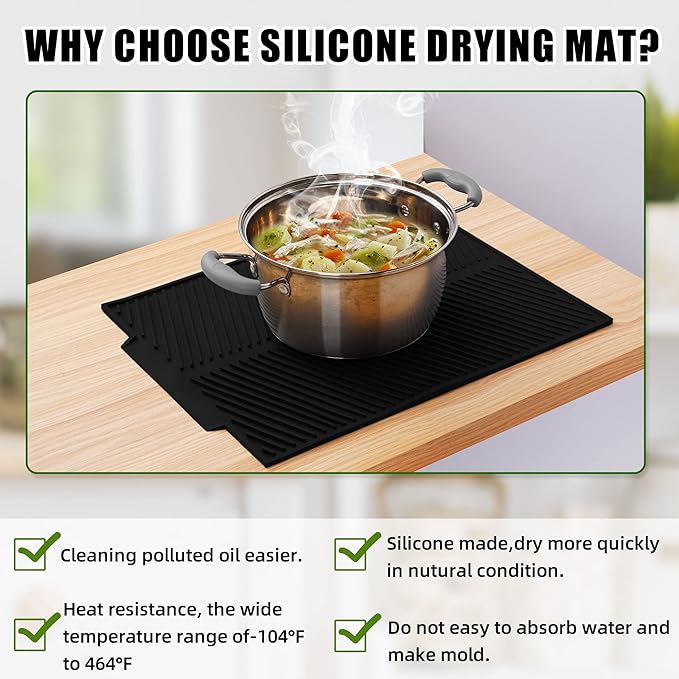 Dish Drying Mat for Kitchen Counter, Silicone Large Dish Drying Pad, Easy Clean - Image 5