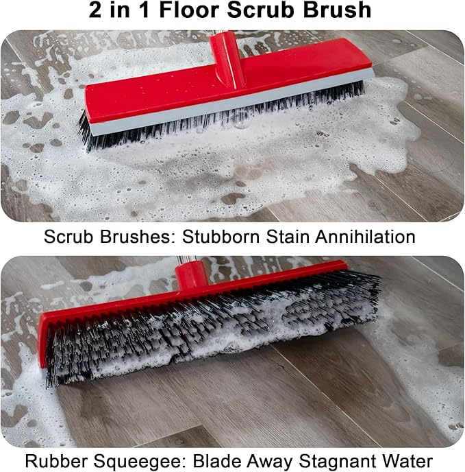 15.7 Inch Floor Scrub Brush Removable Stainless Steel Handle 2 in 1 Scrape - Image 4