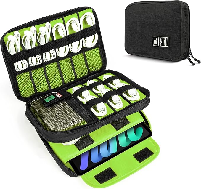 Luxtude Double Layer Cable Organizer Bag, Portable Cord Storage Case, Flat by Luxtude