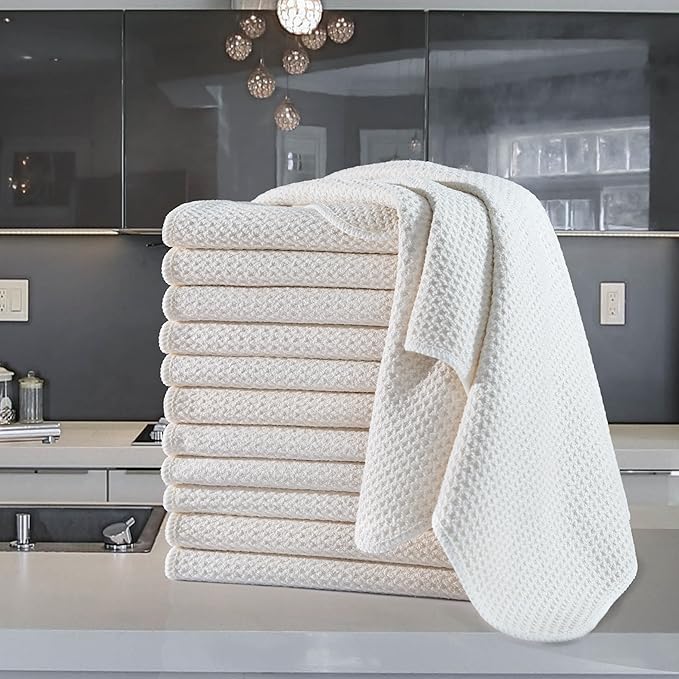 POLYTE Premium Microfiber Kitchen Dish Hand Towel Waffle Weave 12 Pack - Image 6
