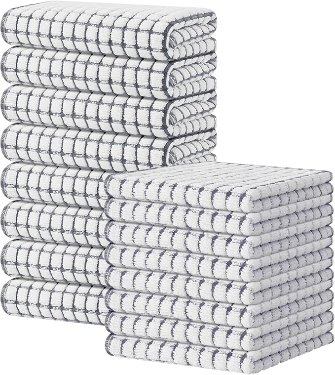 Kitinjoy Cotton 16 Pack Kitchen Towels and Dishcloths Sets, 16 x 25 Inch & 12 X by Kitinjoy