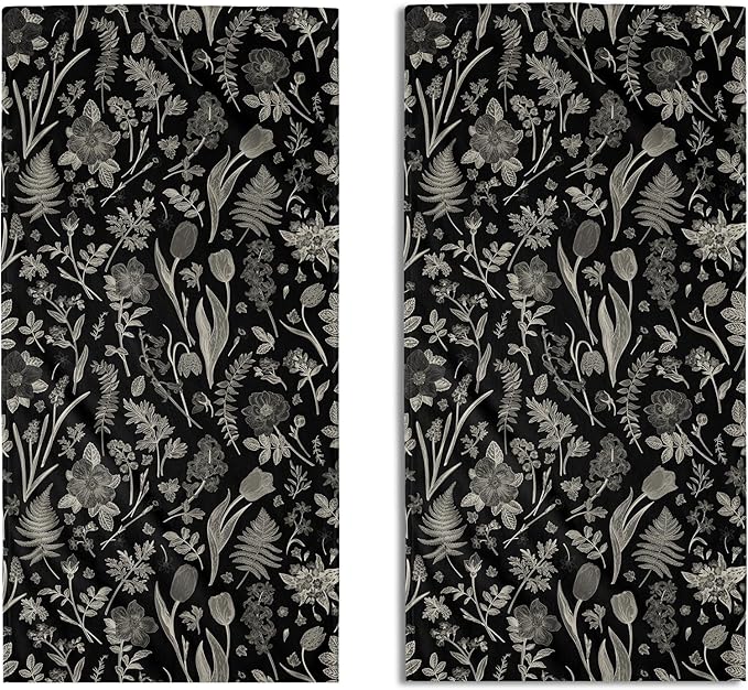Black Spring Floral Hand Towels by Aytipun