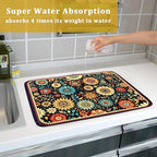 Boho Floral Dish Drying Mat for Kitchen Counter Absorbent Microfiber Flowers - Image 7