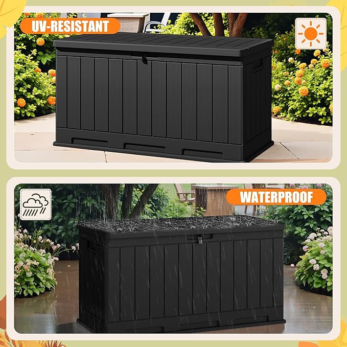 Devoko 90 Gallon Double-Wall Deck Box, Side Handles, HDPE Outdoor Large Storage Box Waterproof and Lockable for Patio Furniture, Garden, Pool (Black, 90 Gallon) - Image 4