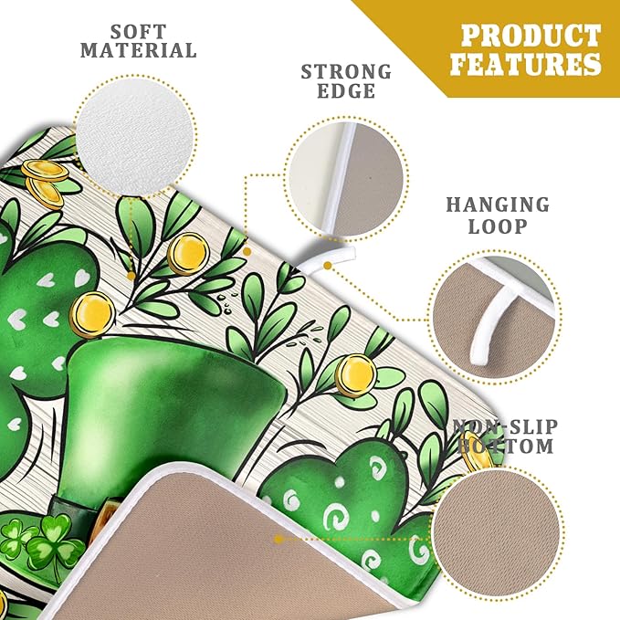 St Patrick's Day Shamrock Dish Drying Mat 16x18 inch Eucalyptus Leaves Dishes - Image 4