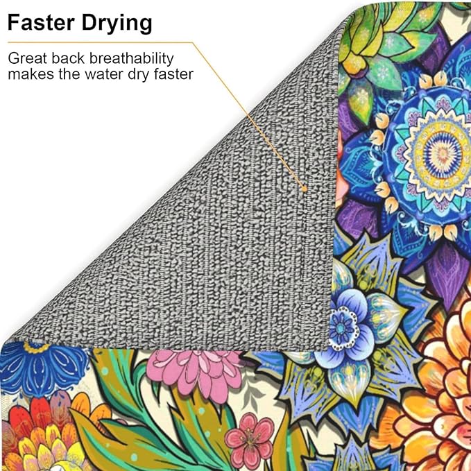 Boho Floral Dish Drying Mats for Kitchen Counter, Absorbent Microfiber Colorful - Image 8