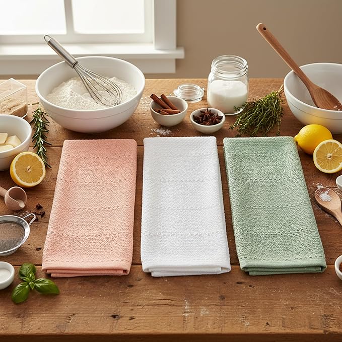 Sage White Light Pink Kitchen Hand Dish Towels: Oversized 28" x 18", 100% - Image 5