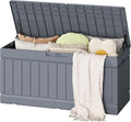 Flamaker Outdoor Storage Box 80 Gallon Resin Waterproof Deck Box Delivery Box with Wood Texture Large Storage Bin for Patio Cushions, (Grey) by Flamaker