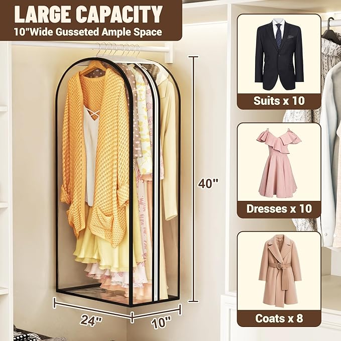 Garment Bags for Hanging Clothes 40” Long, Ultra Clear Suit Bags for Closet - Image 2