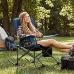 Portal Outdoor Rocking Chair Camping Folding Portable Rocker with Cup Holder Side Pocket Carry Bag, Support 350LBS (Mesh Blue) - Image 2