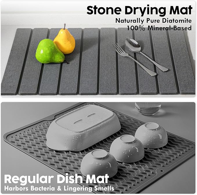 Large Stone Dish Drying Mat for Kitchen Counter, Premium Diatomaceous Earth - Image 3