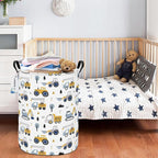 Round Foldable Laundry Hamper Kids Forest Vehicles Excavator Boys Gift Basket - Image 5