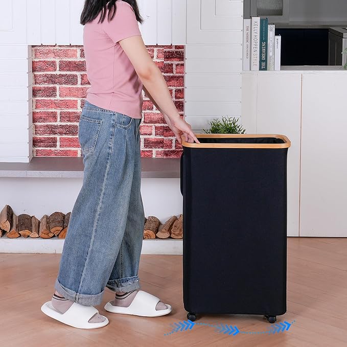 75L Slim Laundry Hamper with Wheels, Clothes Hamper - Image 3