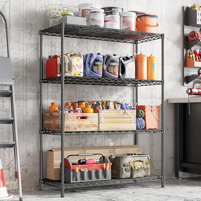 Xcity Storage Shelves, 4 Tier Heavy Duty Metal Shelving Unit with Wheels, 1600 LBS Capacity Adjustable Steel Wire Shelf Organizer for Pantry, Kitchen, Garage, 18" D x 36" W x 60" H, Black - Image 2