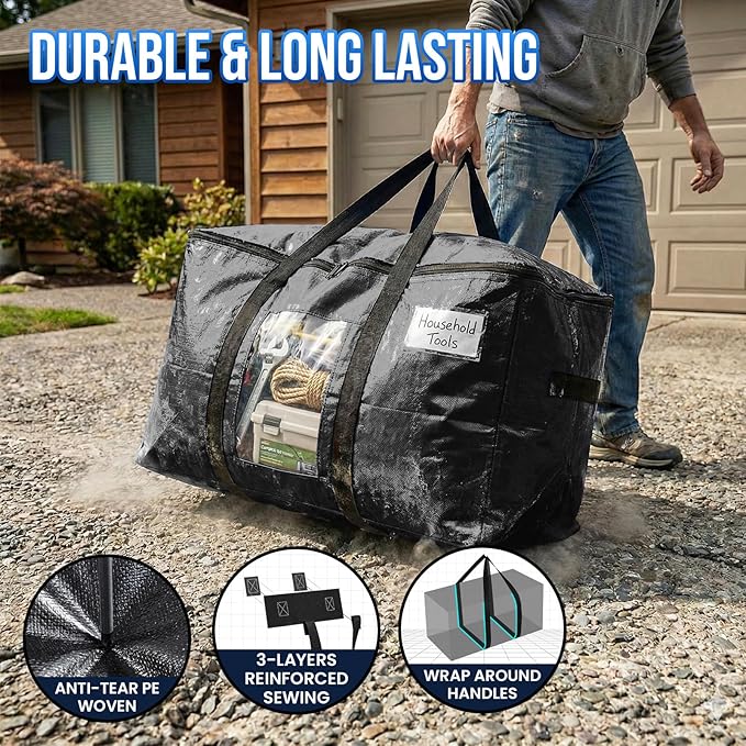 TAILI Extra Large Moving Bags, 4 Pack Black Heavy Duty Totes - Image 3