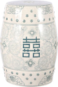 JONATHAN Y TBL1013C Double Happiness 18" Chinoiserie Ceramic Drum Indoor/Outdoor Garden Stool Bohemian, Coastal, Classic, Cottage, Traditional, Patio, Garden, Bathroom, Living Room, Gray Blue/White by JONATHANY