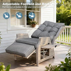 Outdoor Recliner with Adjustable Back and Footrest, Patio 150° Lay Flat Recliner with Flip Table Wicker Reclining Lounge Chair, Grey with Beige Wicker - Image 4