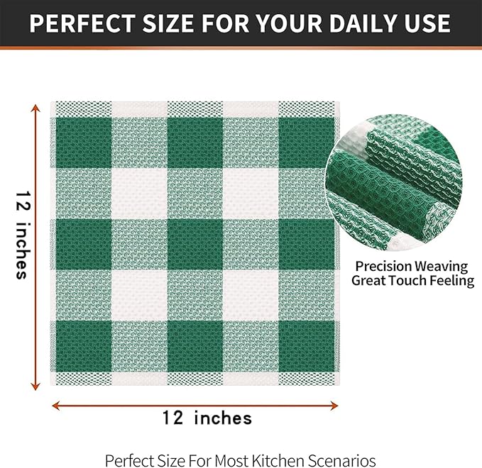 Homaxy 100% Cotton Waffle Weave Check Plaid Dish Cloths, 12 x 12 Inches - Image 4