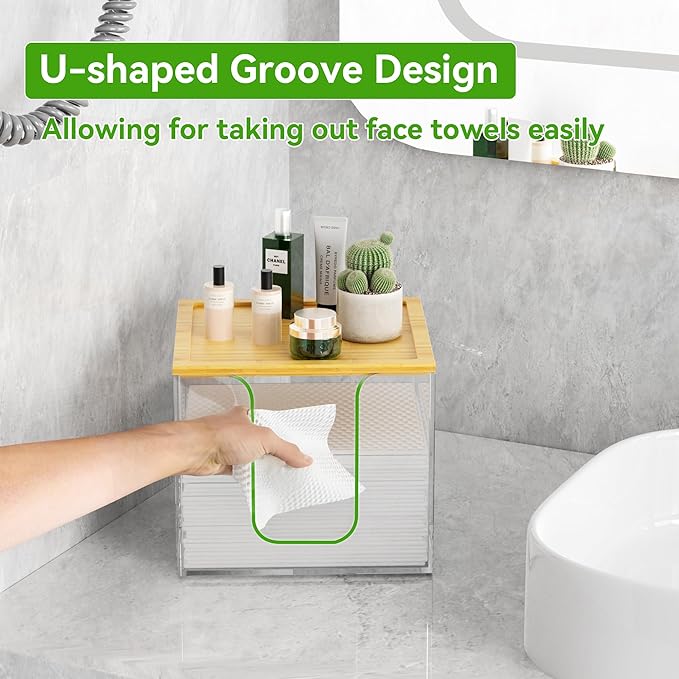 VITVITI Disposable Face Towel Holder Box, Acrylic Facial Towel Container - Image 2