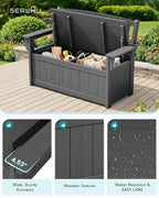 SERWALL HDPE Outdoor Storage Bench, All-Weather, UV-Resistant Deck Box with Waterproof Storage Bags, 57 Gallon Dual-Use Seat & Organizer Deck Boxes for Patio, Garden Tools & Pool (Gray) - Image 6