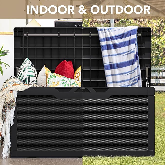 Devoko 100 Gallon Waterproof Large Resin Deck Box Indoor Outdoor Lockable Storage Container for Patio Furniture Cushions Garden Tools (100 Gallon, Black) - Image 9