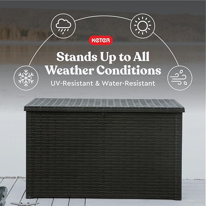 Keter Java XXL 230 Gallon Resin Rattan Look Large Outdoor Storage Deck Box for Patio Furniture Cushions, Pool Toys, and Garden Tools, Dark Grey - Image 7