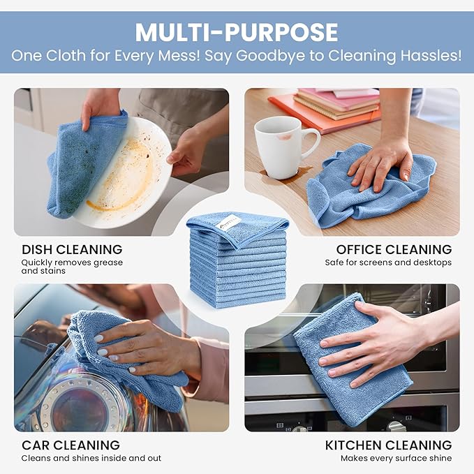 Microfiber Cleaning Cloth, 12 Pack Blue Cleaning Rags - Image 5