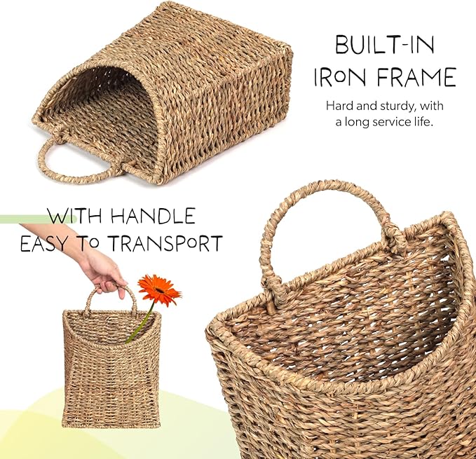 Woven Hanging Seagrass Baskets, Hanging Wall Wicker Basket, Handmade Organizer - Image 8