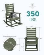 SERWALL Outdoor Rocking Chair Set of 2, Oversized Rocking Chair with Footboard for Adults, HDPE All Weather Resistant Rocking Chairs for Patio, 350lbs Weight Capacity,Avocado Green - Image 3