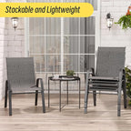 Betterhood Patio Chairs Set of 2, Stackable Outdoor Dining Chairs Set with Breathable Seat Fabric, All-Weather Powder-Coated Metal Frame for Deck, Pool Side and Backyard, 350LBS Capacity (Grey) - Image 3