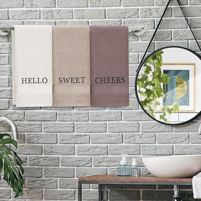 3 Pcs Hello Sweet Cheeks Hand Towels Farmhouse Decorative Embroidered Bathroom - Image 3