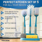 Dish Brush Set of 5 with Convenient Holder, Bottle Water Brush, Dish Scrub Brush - Image 2