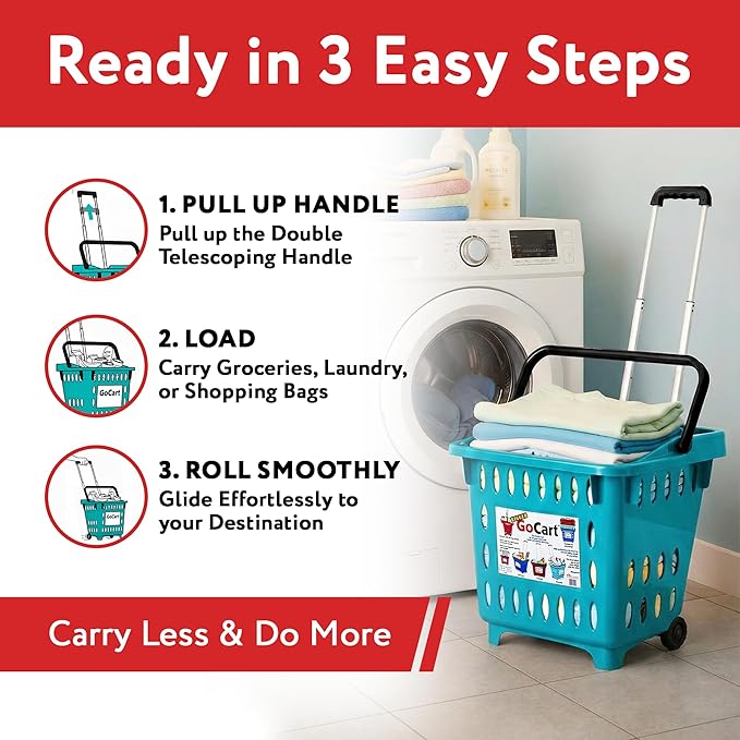 dbest products GoCart, Teal Grocery Cart Shopping Laundry Basket on Wheels - Image 5