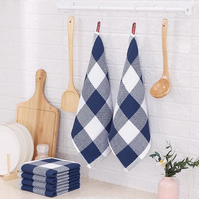 Homaxy 100% Cotton Waffle Weave Check Plaid Dish Cloths, 12 x 12 Inches - Image 7