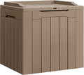 Flamaker Deck Box 31 Gallon Waterproof Resin Small Deck Box with Lid, Indoor Outdoor Package Delivery Box, Organization and Storage for Patio Furniture, Garden Tools, Outdoor Cushions (Light brown) by Flamaker