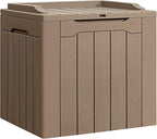 Flamaker Deck Box 31 Gallon Waterproof Resin Small Deck Box with Lid, Indoor Outdoor Package Delivery Box, Organization and Storage for Patio Furniture, Garden Tools, Outdoor Cushions (Light brown) by Flamaker