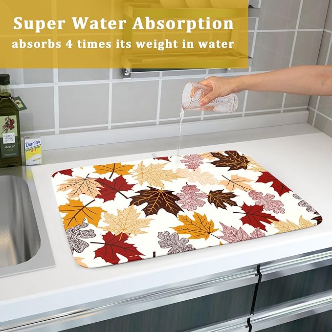 Giwawa Maple Leaf Dish Drying Mat Large 18x24 inches Fall Autumn Colorful - Image 7