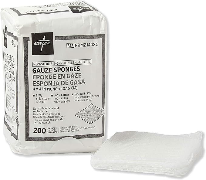 Medline Non-Sterile Cotton Woven Gauze Sponges, 8 Ply, Case of 4000 by Medline